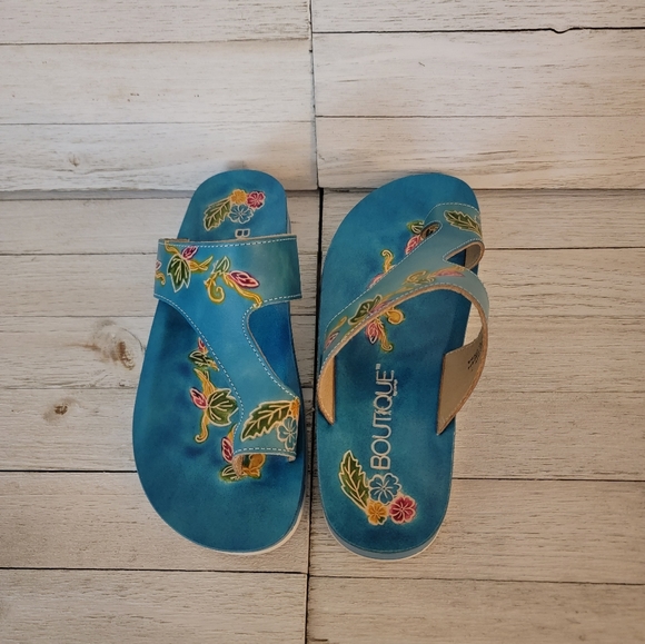 40% OFF SALE-CORKYS- DOROTHY TURQUOISE FLORAL SANDALS - Picture 4 of 7